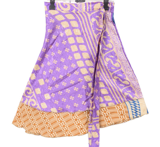 Sushila Vintage Mini Wrap Magic Skirt Purple Art Silk Reversible Beach Dress