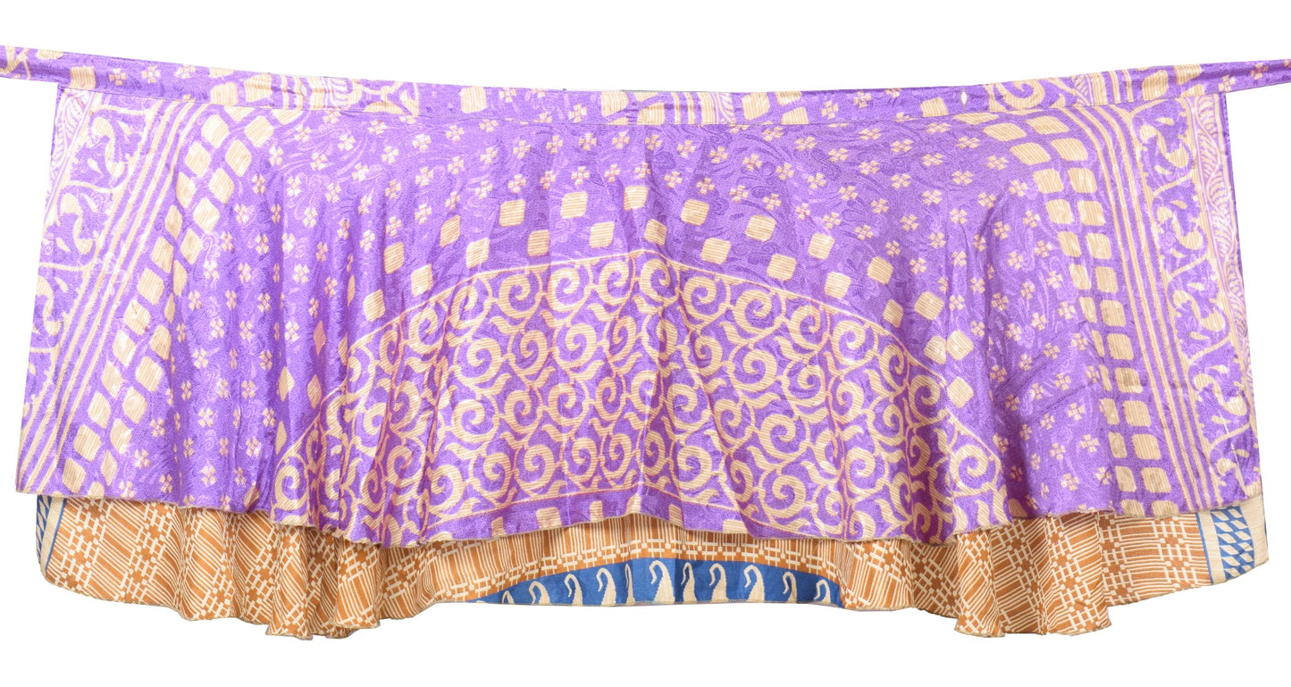 Sushila Vintage Mini Wrap Magic Skirt Purple Art Silk Reversible Beach Dress