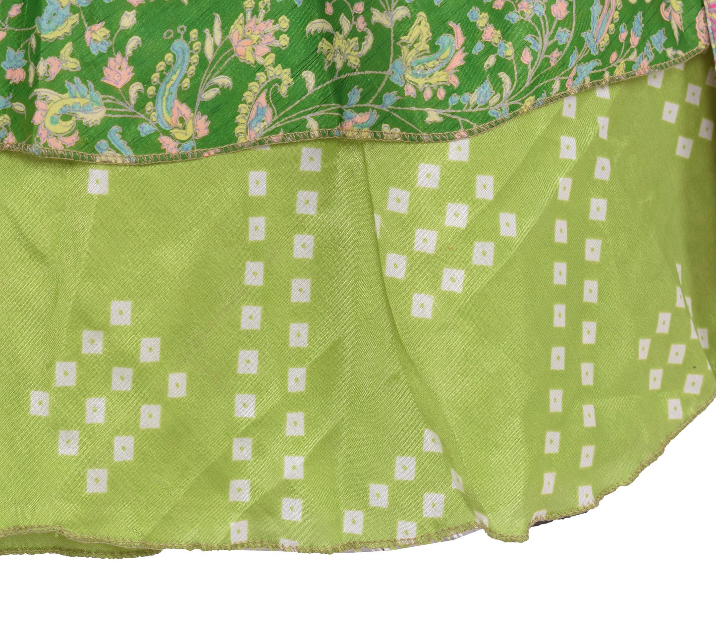 Sushila Vintage Mini Wrap Magic Skirt Art Silk Green Reversible Beach Dress Boho