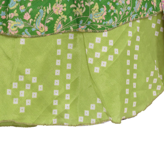 Sushila Vintage Mini Wrap Magic Skirt Art Silk Green Reversible Beach Dress Boho