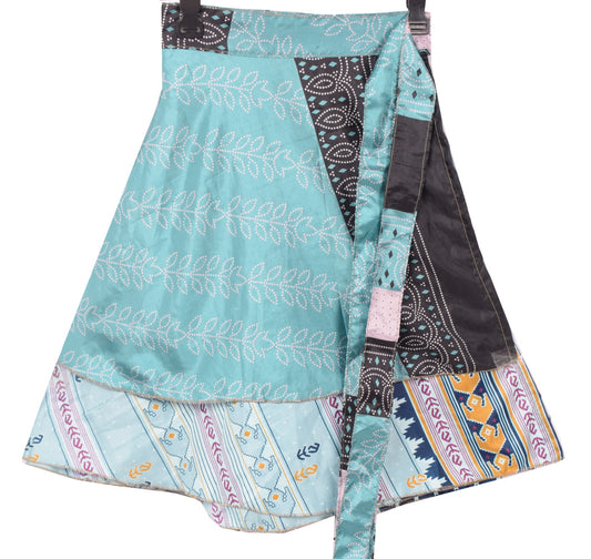 Sushila Vintage Mini Wrap Magic Skirt Indian Art Silk Reversible BeachDress Boho