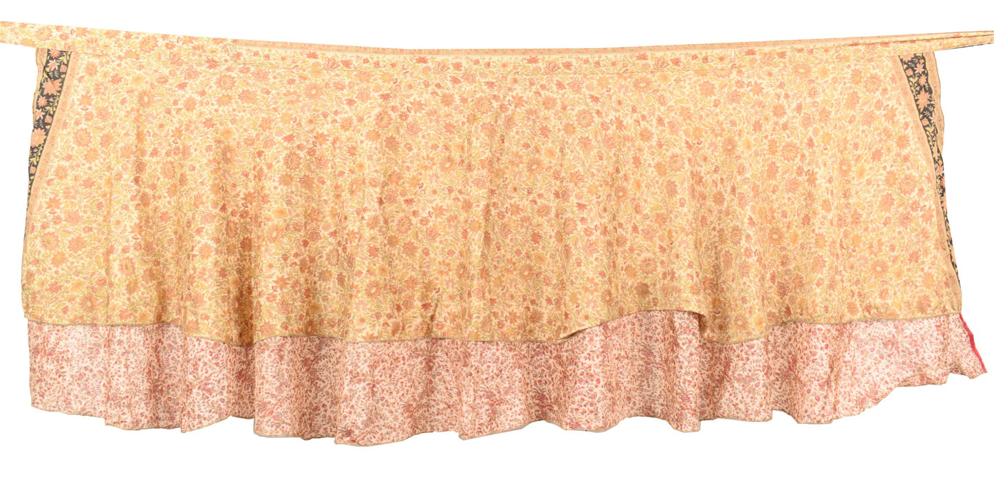 Sushila Vintage Peach Mini Wrap Magic Skirt Art Silk Reversible Beach Dress Boho