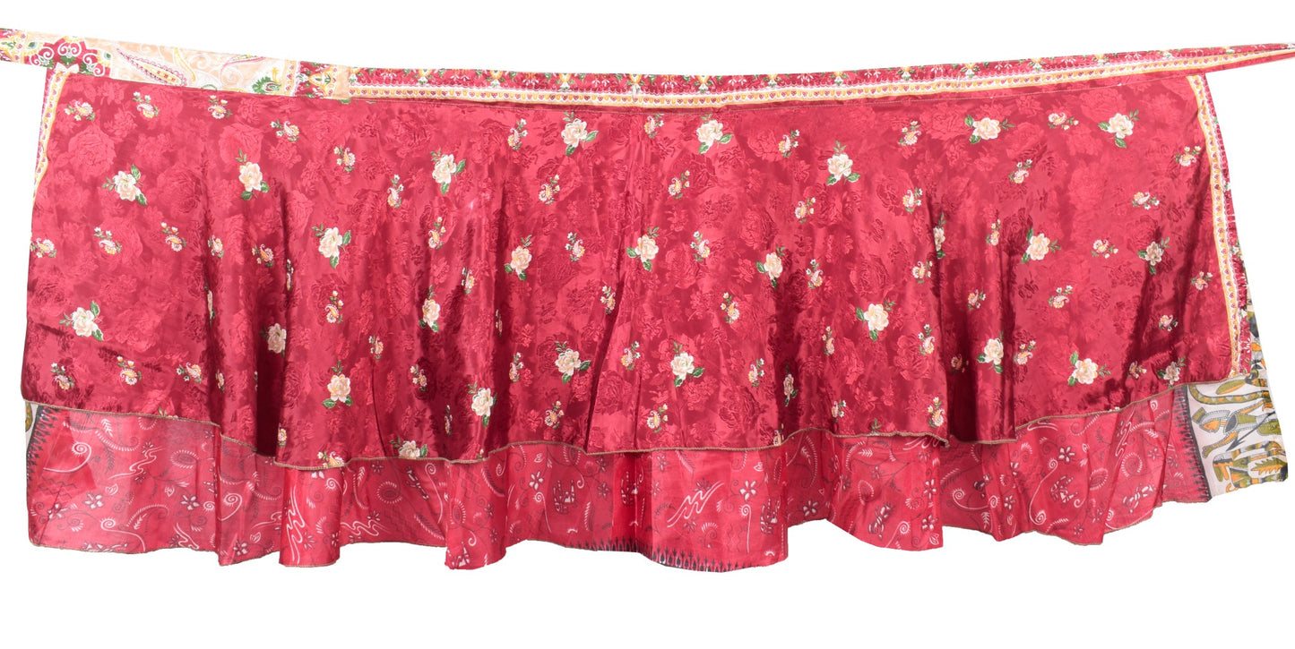 Sushila Vintage Red Floral Mini Wrap Magic Skirt Art Silk Reversible Beach Dress