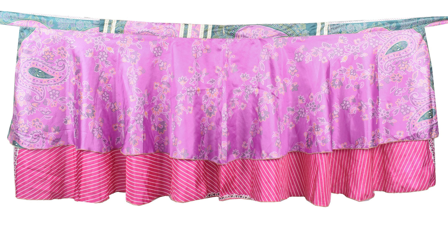Sushila Vintage Pink Mini Wrap Magic Skirt Indian Art Silk Reversible BeachDress