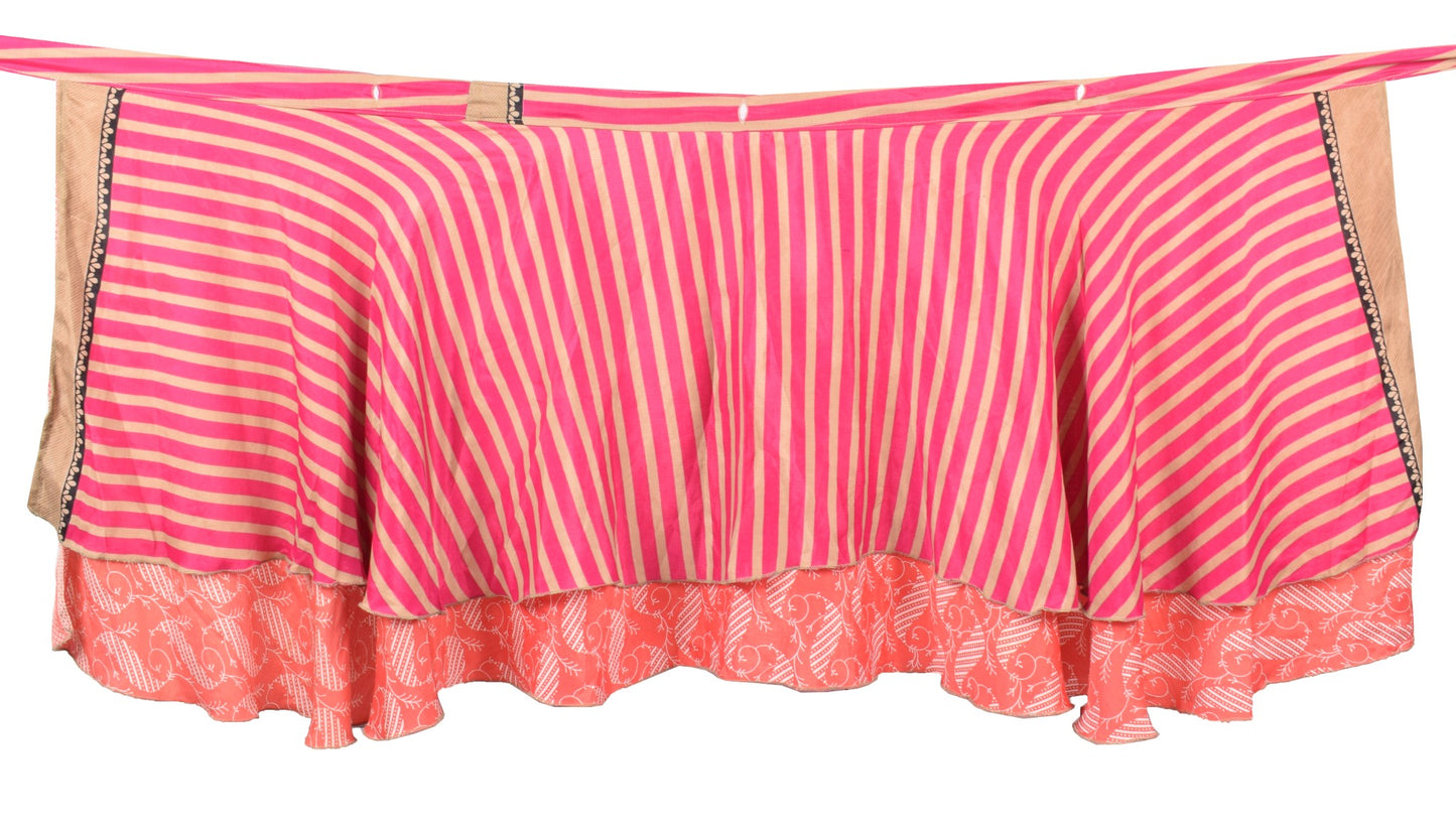 Sushila Vintage Dark Peach Mini Wrap Magic Skirt Art Silk Reversible Beach Dress