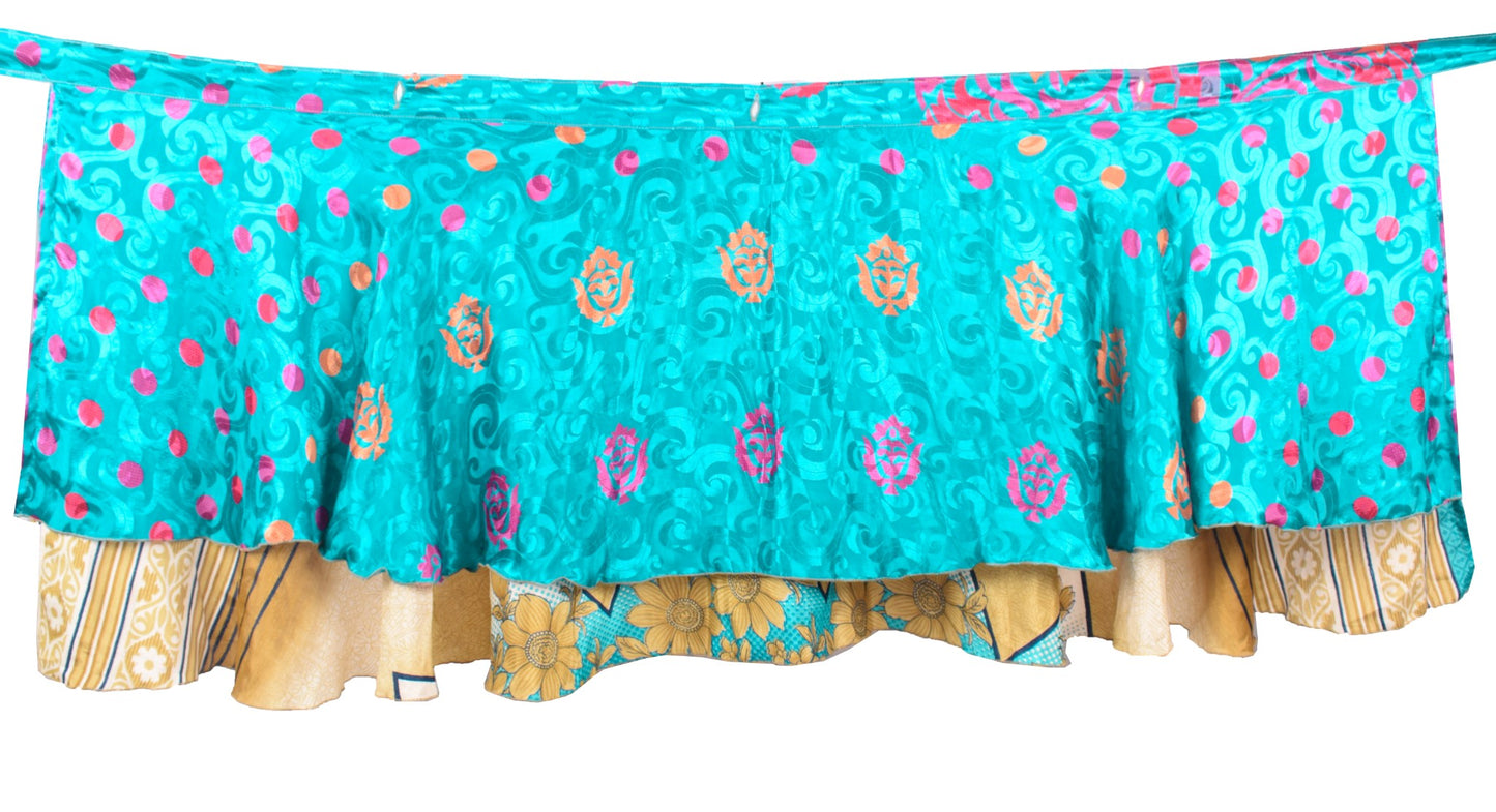 Sushila Vintage Cream Mini Wrap Magic Skirt Indian Art Silk Reversible Beach Dress