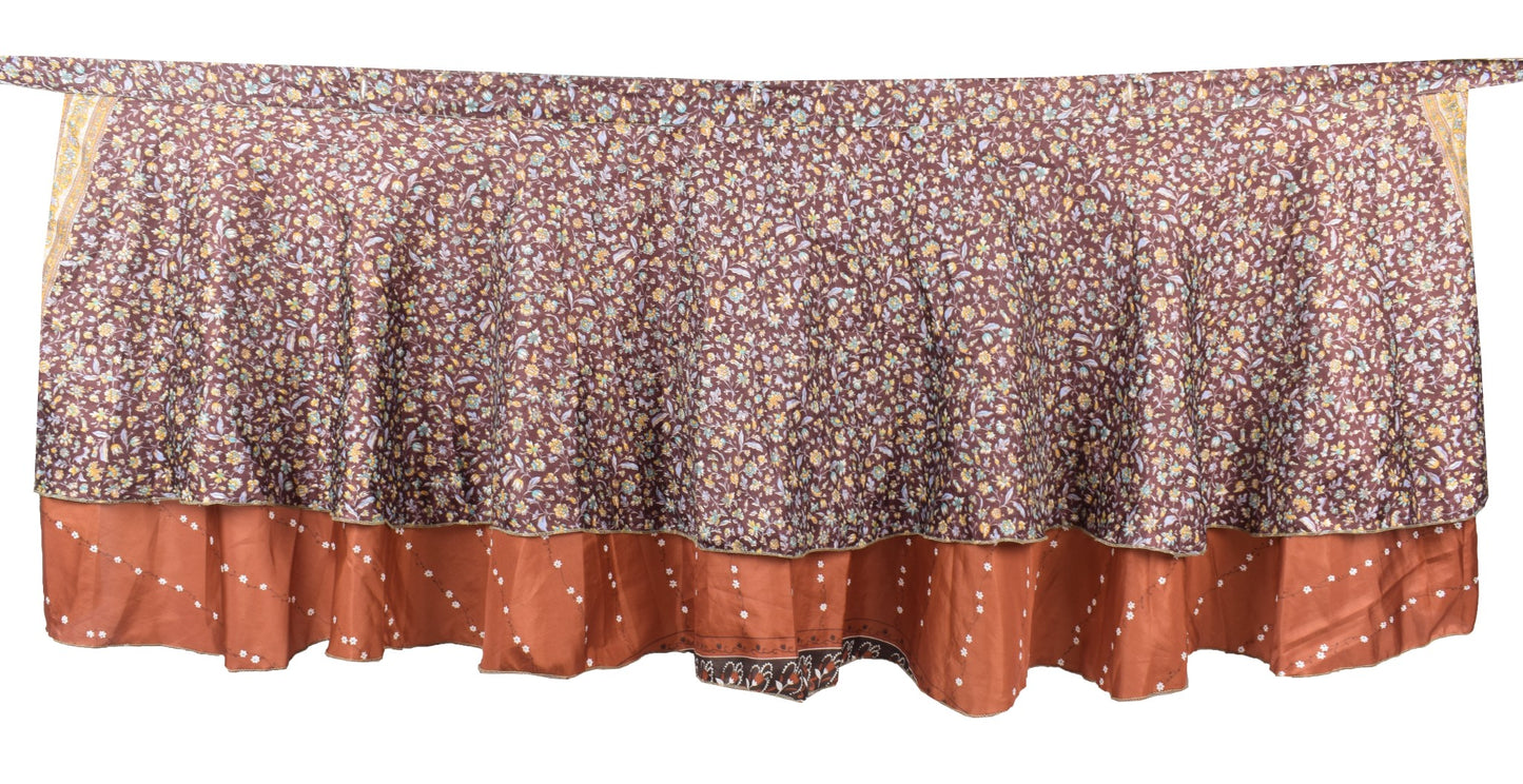 Sushila Vintage Brown Mini Wrap Magic Skirt Art Silk Reversible Beach Dress Boho