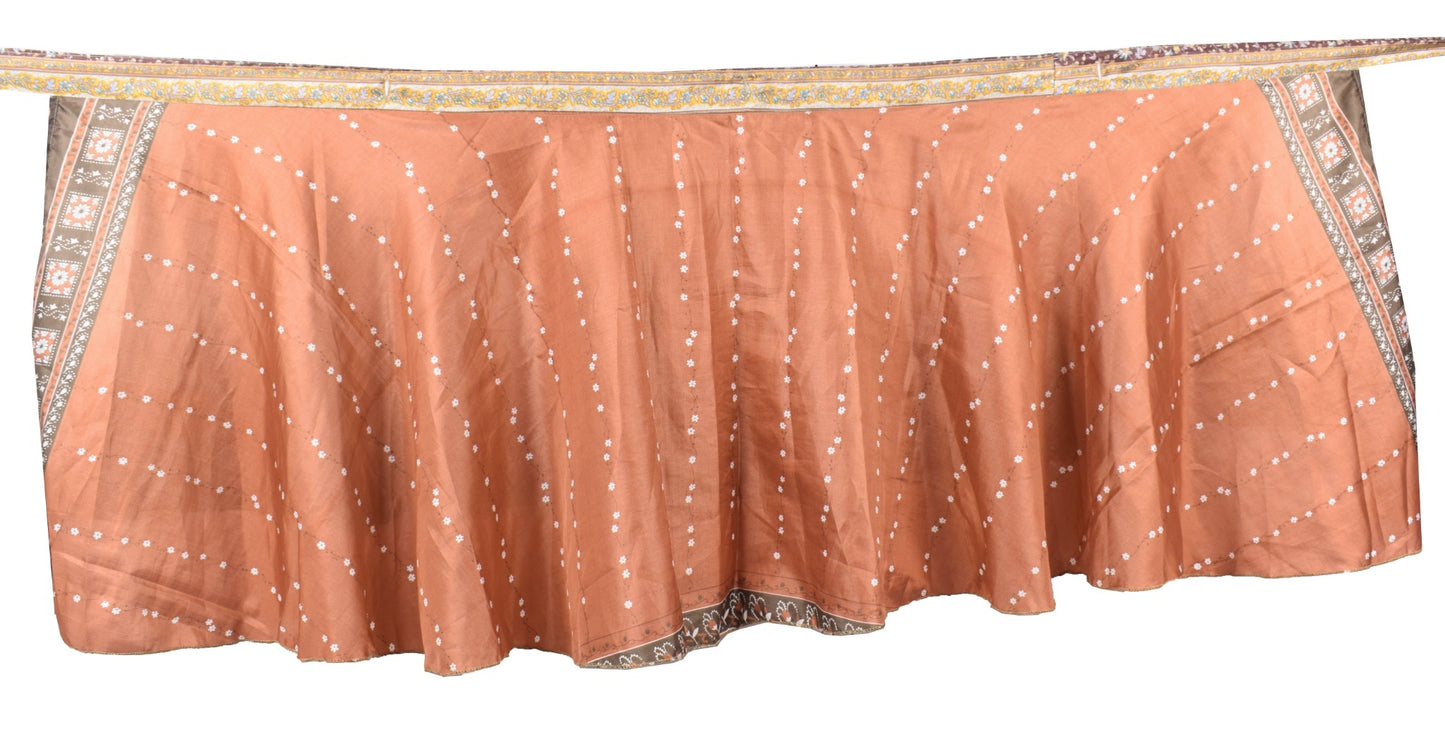 Sushila Vintage Brown Mini Wrap Magic Skirt Art Silk Reversible Beach Dress Boho