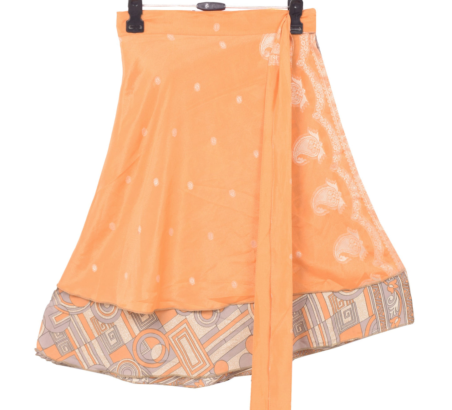 Sushila Vintage Peach Mini Wrap Magic Skirt Art Silk Reversible Beach Dress Boho