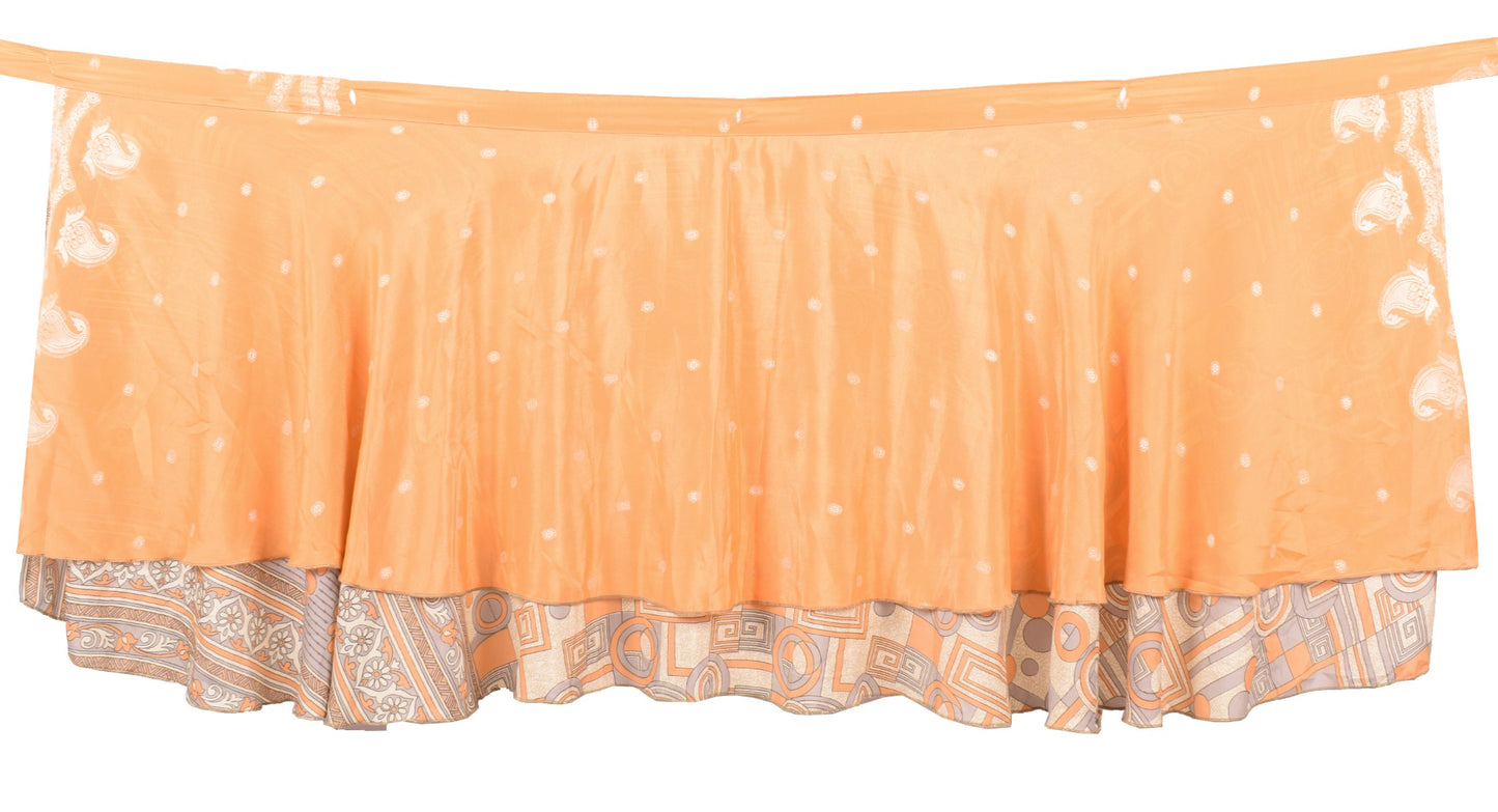Sushila Vintage Peach Mini Wrap Magic Skirt Art Silk Reversible Beach Dress Boho