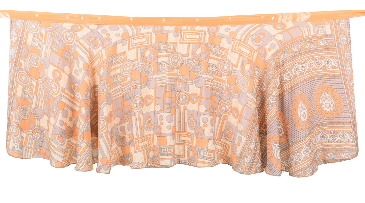Sushila Vintage Peach Mini Wrap Magic Skirt Art Silk Reversible Beach Dress Boho