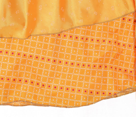 Sushila Vintage Yellow Mini Wrap Magic Skirt Indian Art Silk Reversible Beach Dress