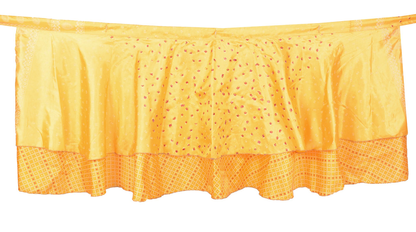 Sushila Vintage Yellow Mini Wrap Magic Skirt Indian Art Silk Reversible Beach Dress