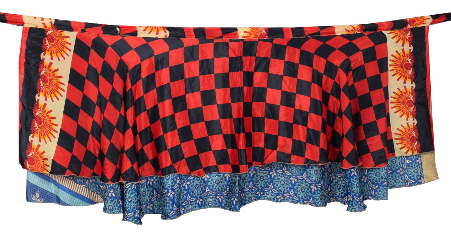 Sushila Vintage Blue Mini Wrap Magic Skirt Indian ArtSilk Reversible Beach Dress