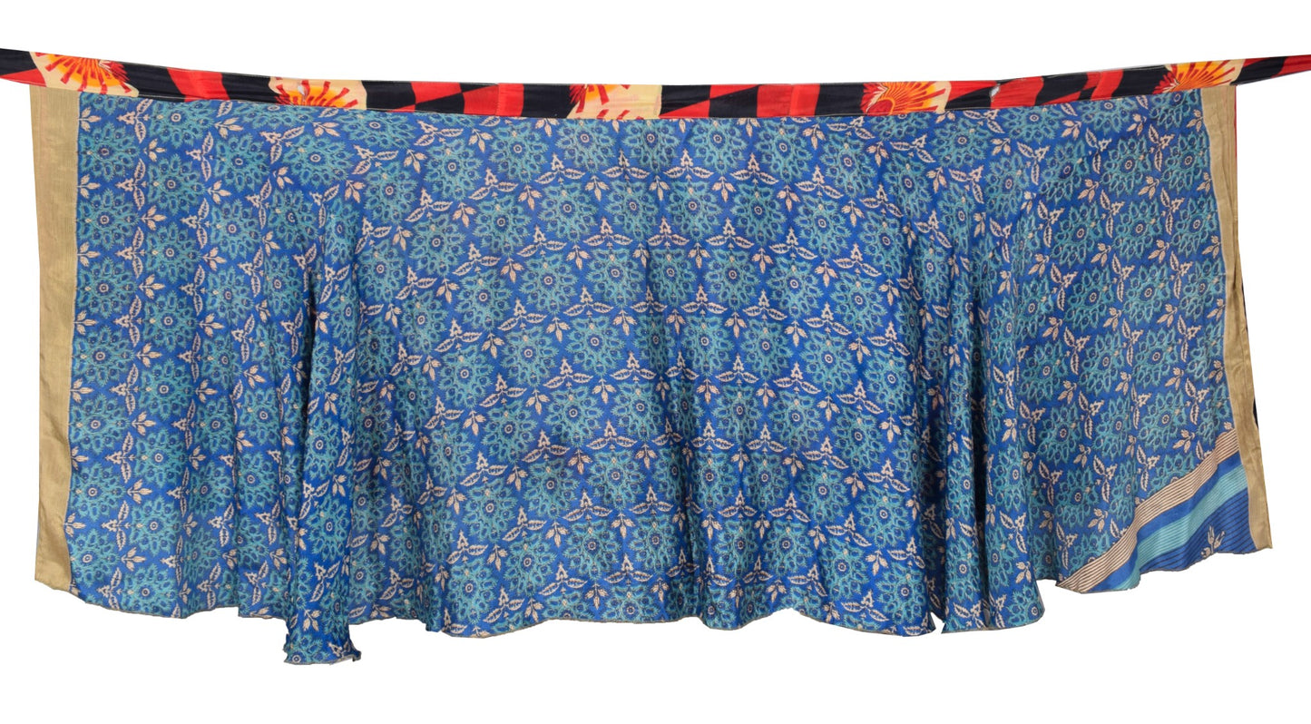 Sushila Vintage Blue Mini Wrap Magic Skirt Indian ArtSilk Reversible Beach Dress