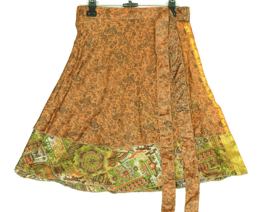 Sushila Vintage Mini Wrap Magic Skirt Floral Brown ArtSilk Reversible BeachDress