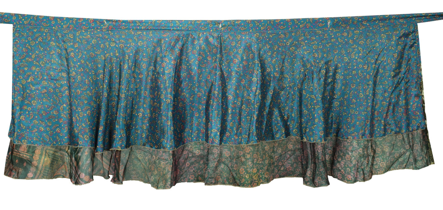 Sushila Vintage Green Blue Mini Wrap Magic Skirt Art Silk Reversible Beach Dress