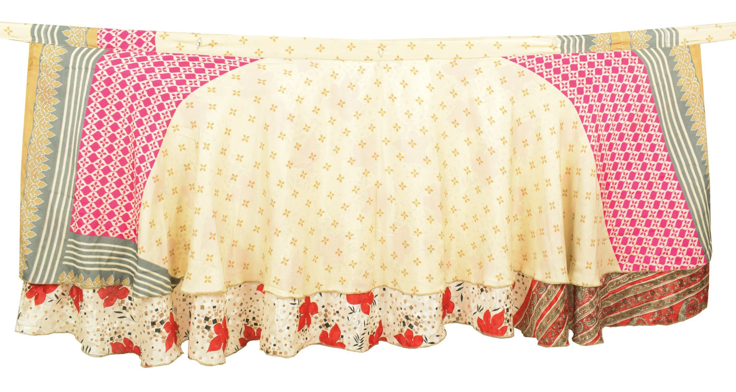 Sushila Vintage Mini Wrap Magic Skirt Art Silk Reversible Cream Beach Dress Boho
