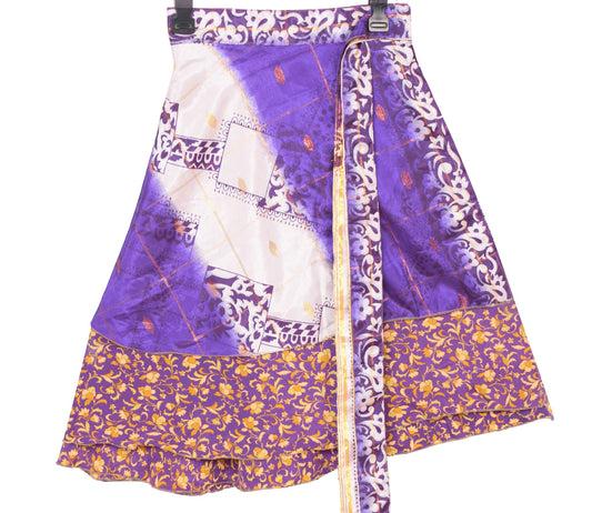 Sushila Vintage Purple Mini Wrap Magic Skirt Art Silk Reversible Beach Dress