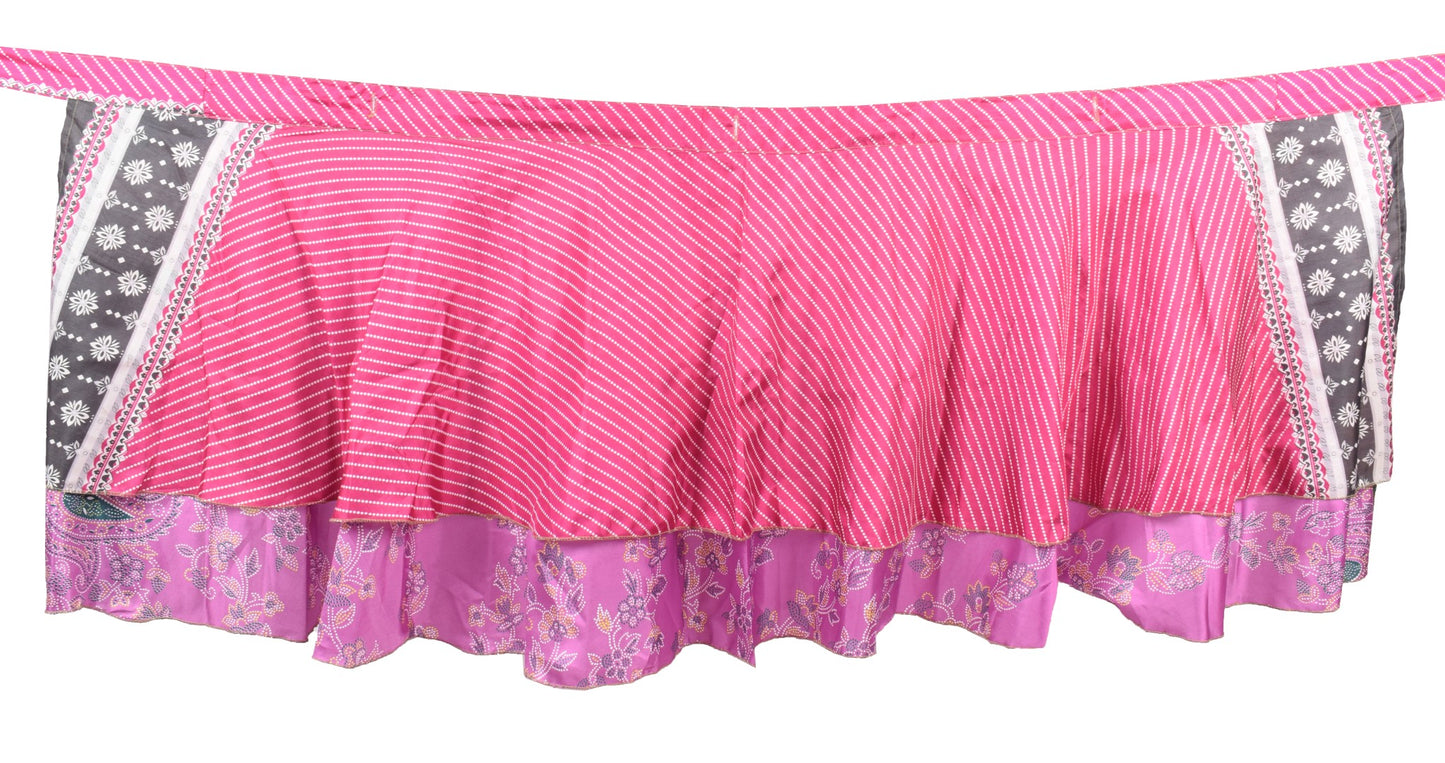 Sushila Vintage Mini Wrap Magic Skirt Art Silk Reversible Beach Dress Pink Boho