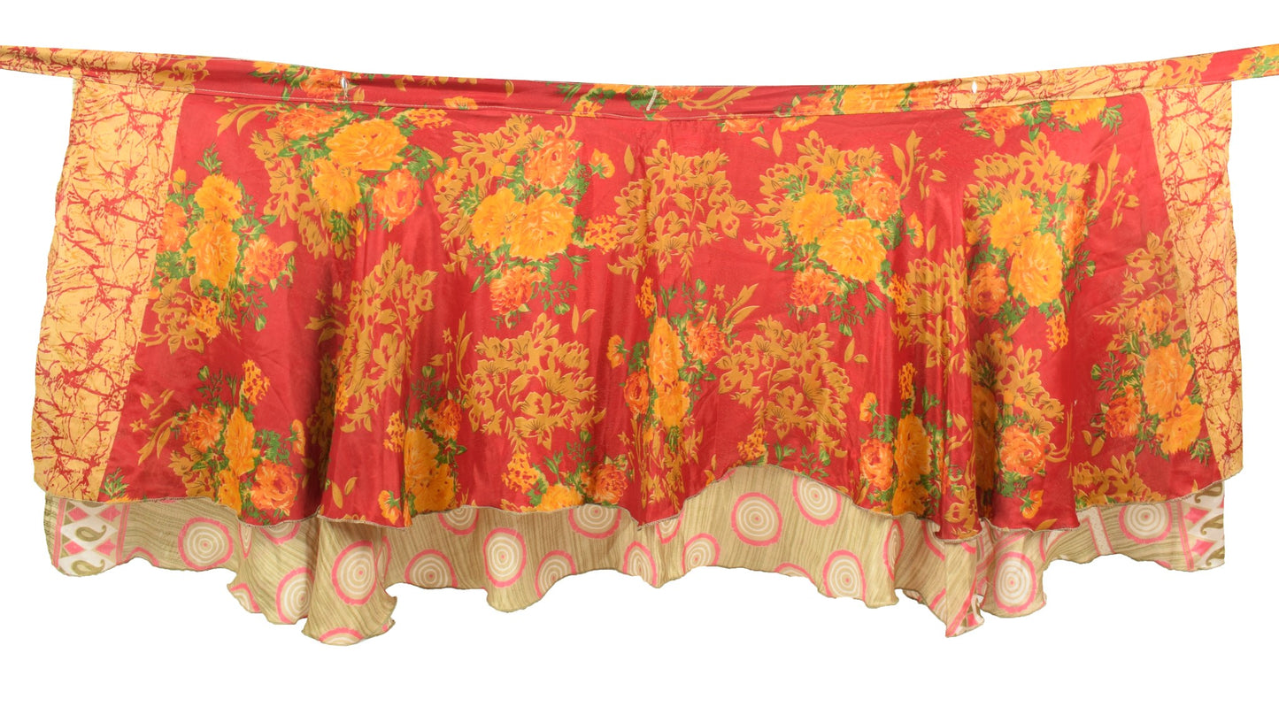 Sushila Vintage Mini Wrap Magic Skirt Art Silk Reversible Beach Dress Floral Red