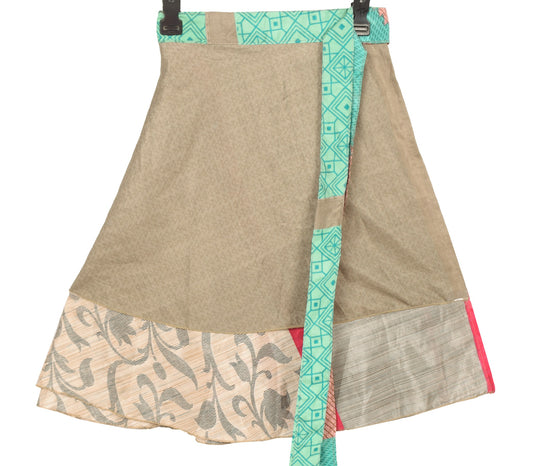 Sushila Vintage Floral Mini Wrap Magic Skirt Art Silk Reversible Beach Dress