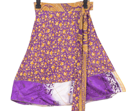 Sushila Vintage Purple Mini Wrap Magic Skirt Art Silk Reversible BeachDress Boho