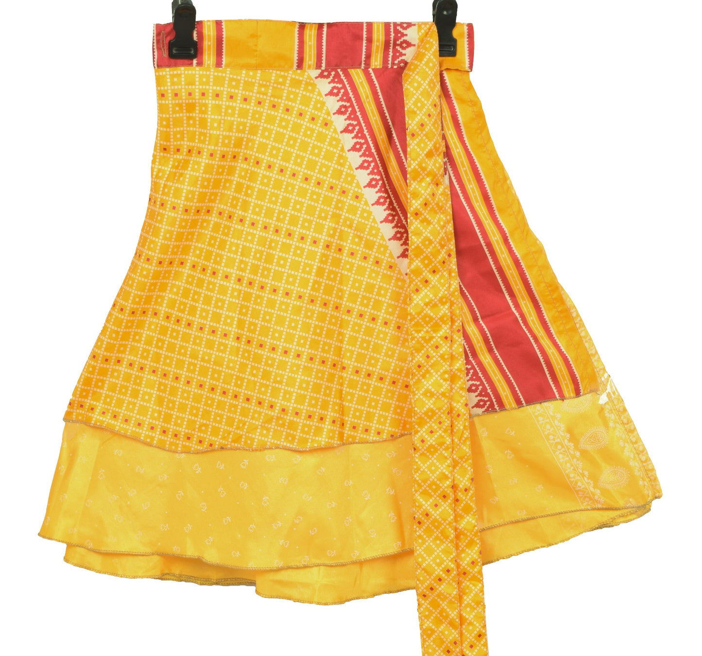 Sushila Vintage Mini Wrap Magic Skirt Art Silk Reversible Yellow Beach Dress