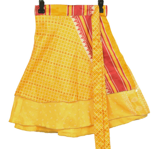 Sushila Vintage Mini Wrap Magic Skirt Art Silk Reversible Yellow Beach Dress