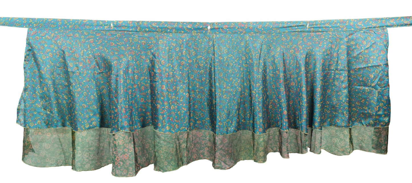 Sushila Vintage Dark Green Mini Wrap Magic Skirt Art Silk Reversible Beach Dress
