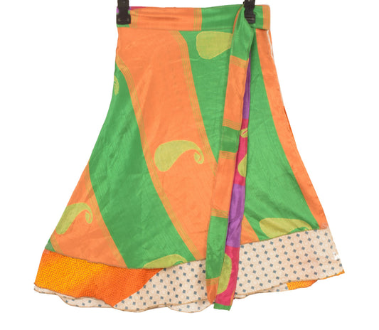 Sushila Vintage off White Mini Wrap Magic Skirt Art Silk Reversible Beach Dress