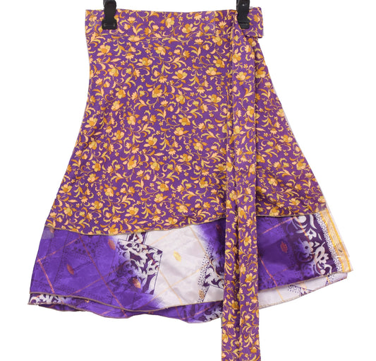 Sushila Vintage Purple Mini Wrap MagicSkirt Art Silk Sari Reversible Beach Dress