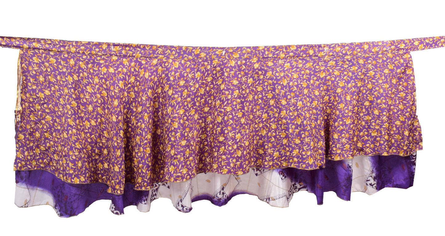 Sushila Vintage Purple Mini Wrap MagicSkirt Art Silk Sari Reversible Beach Dress