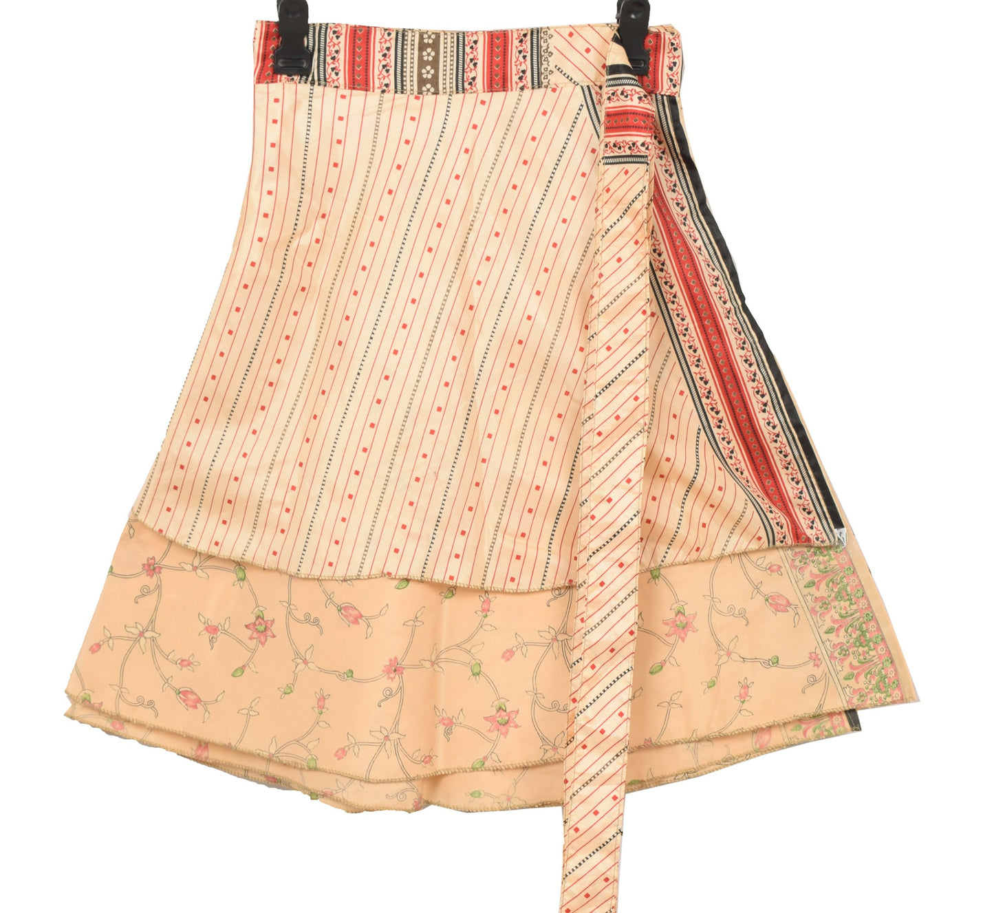 Sushila Vintage Mini Wrap Magic Skirt ArtSilk Reversible Peach Flora BeachDress