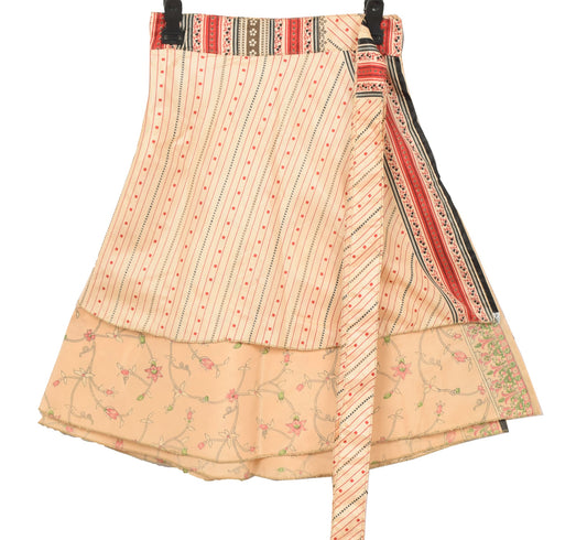 Sushila Vintage Mini Wrap Magic Skirt ArtSilk Reversible Peach Flora BeachDress