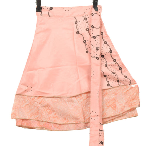Sushila Vintage Pink Mini Wrap Magic Skirt Art Silk Reversible Beach Dress Boho