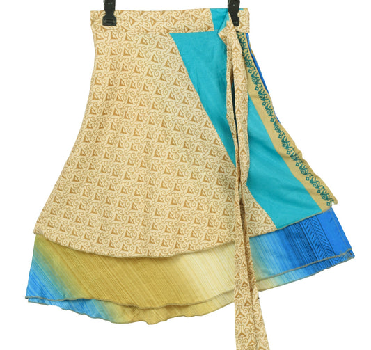 Sushila Vintage 2 Layer Mini Wrap Magic Skirt Art Silk Reversible Beach Dress