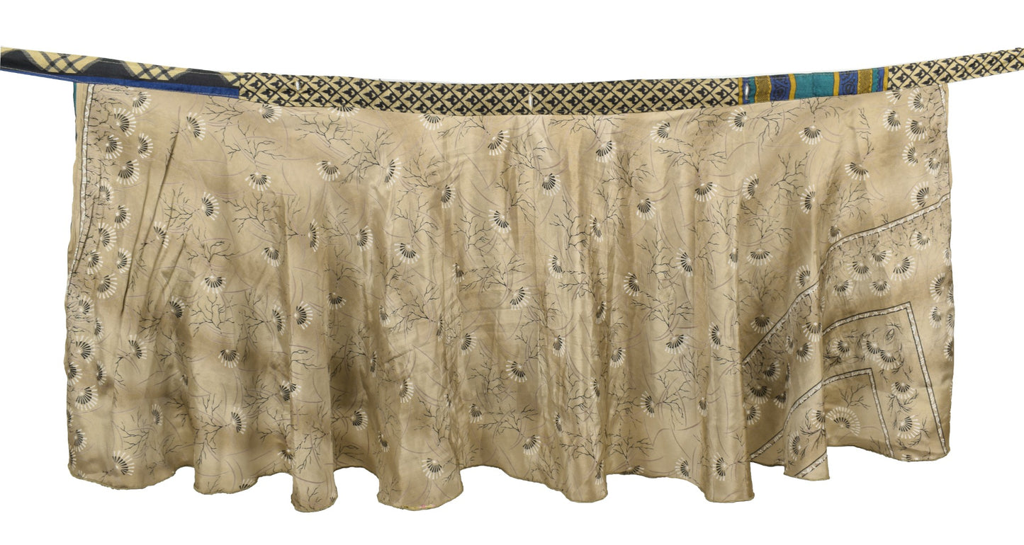 Sushila Vintage Mini Wrap Magic Skirt Brown Art Silk Sari Reversible Beach Dress