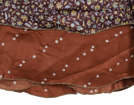 Sushila Vintage Mini Wrap Magic Skirt Art Silk Sari Reversible Brown Beach Dress