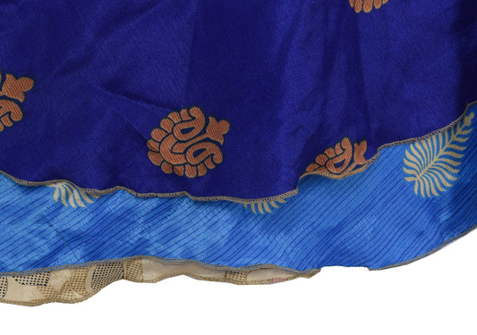 Sushila Vintage Blue Mini Wrap Magic Skirt Art Silk Sari Reversible Beach Dress