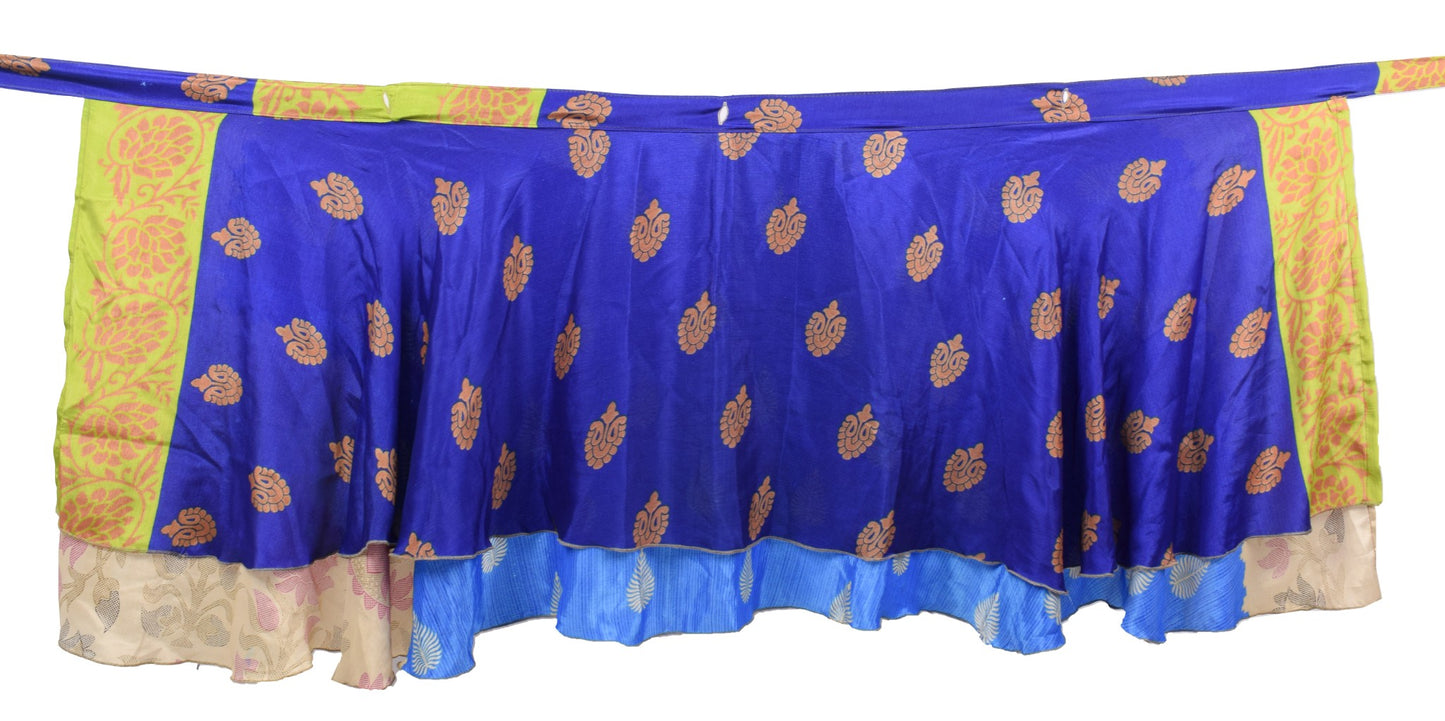 Sushila Vintage Blue Mini Wrap Magic Skirt Art Silk Sari Reversible Beach Dress