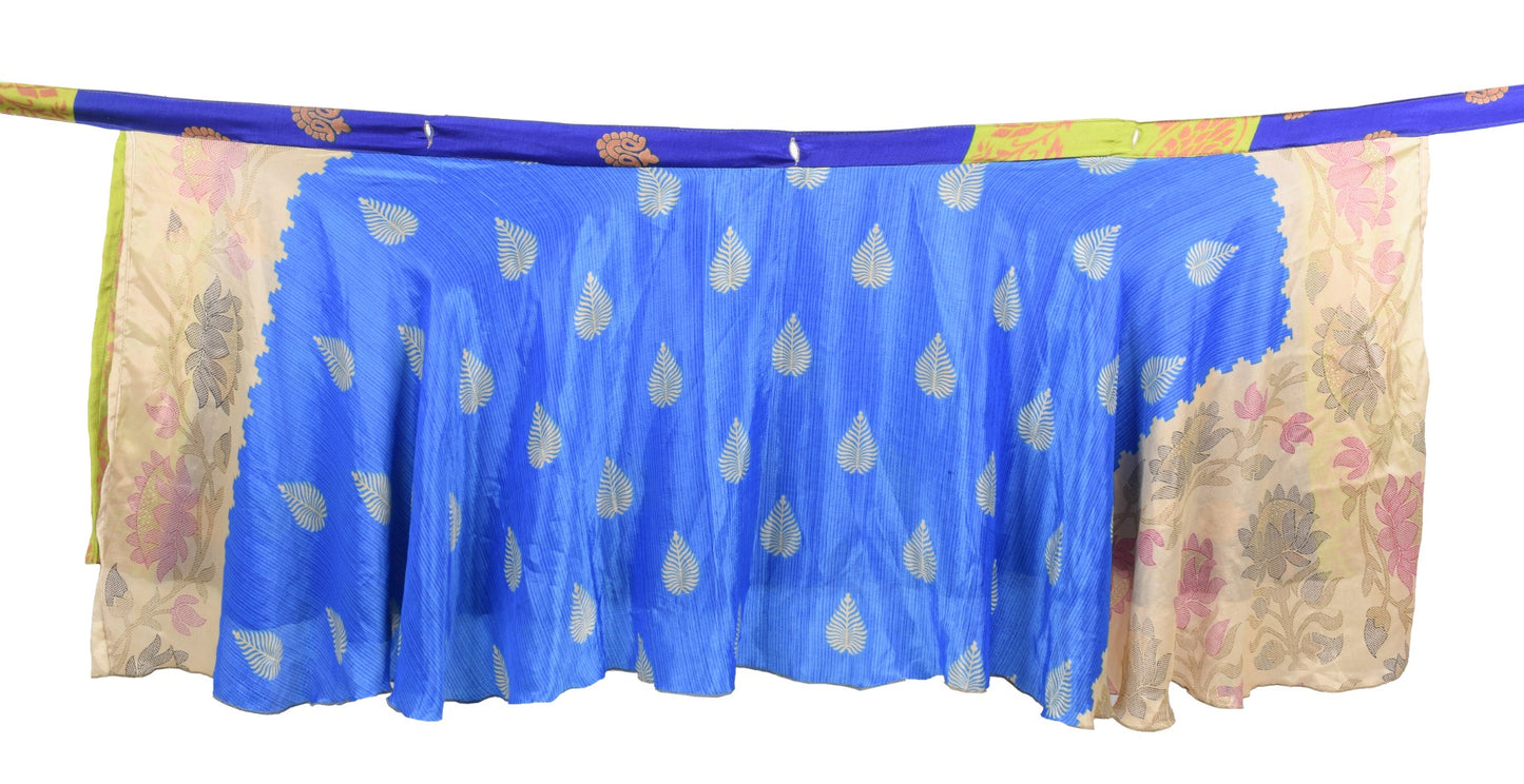Sushila Vintage Blue Mini Wrap Magic Skirt Art Silk Sari Reversible Beach Dress