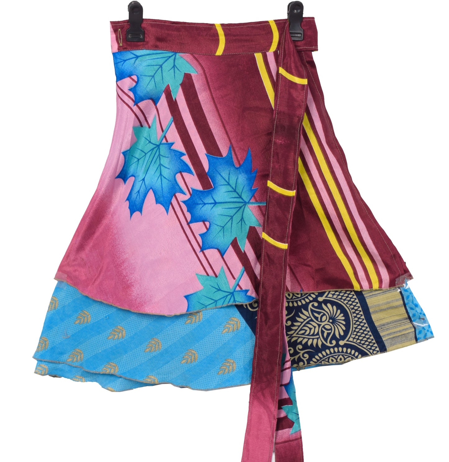 Sushila Vintage Blue Mini Wrap Magic Skirt Art Silk Reversible 2Layer BeachDress
