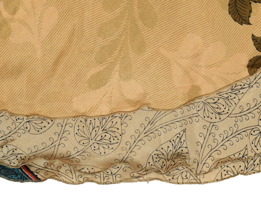 Sushila Vintage Mini Wrap Magic Skirt Art Silk Sari Light Brown Beach Dress Boho