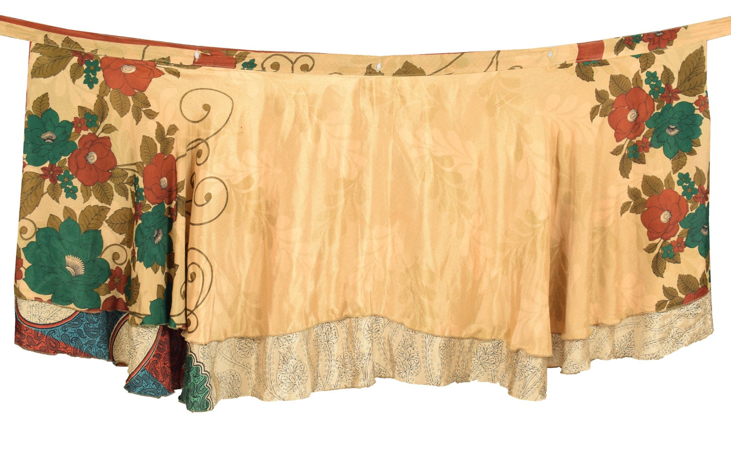 Sushila Vintage Mini Wrap Magic Skirt Art Silk Sari Light Brown Beach Dress Boho