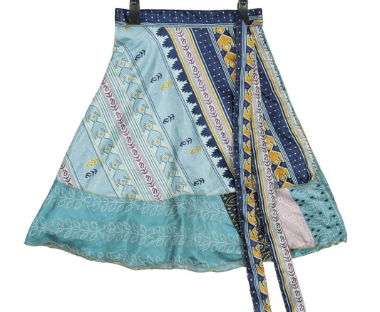 Sushila Vintage Mini Wrap Magic Skirt Art Silk Sari Reversible Floral eachDress
