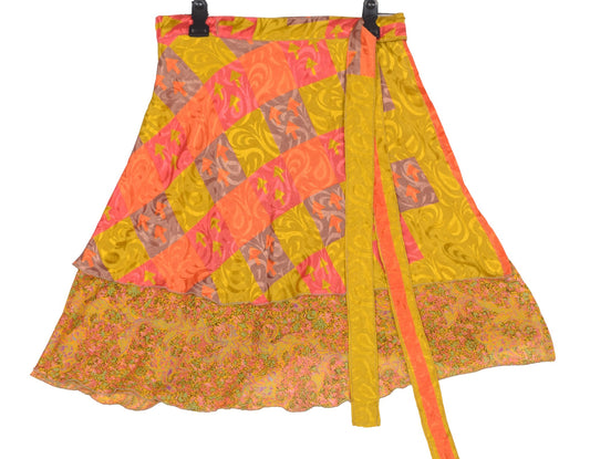 Sushila Vintage BohoMini Wrap Magic Skirt Art Silk Sari Multi-Color Beach Dress