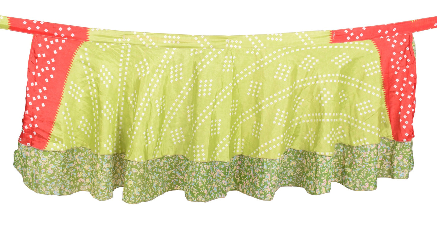 Sushila Vintage Mini Wrap Magic Skirt Art Silk Sari Green Reversible Beach Dress