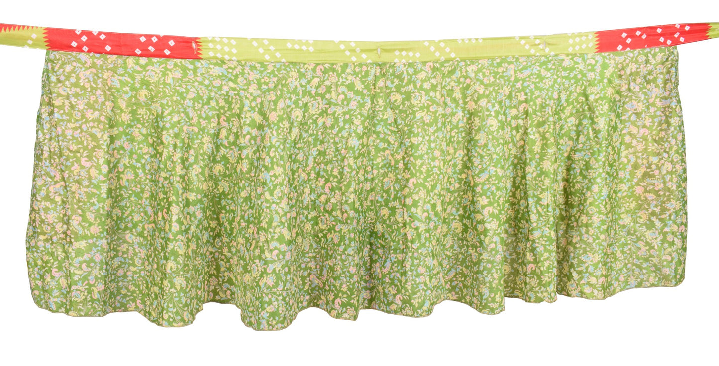 Sushila Vintage Mini Wrap Magic Skirt Art Silk Sari Green Reversible Beach Dress