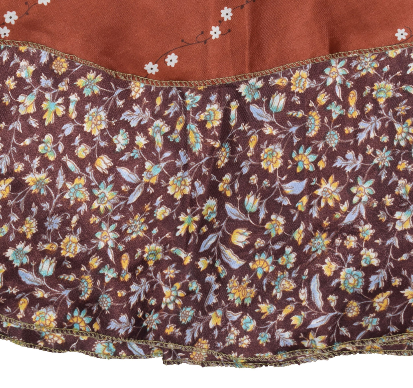 Sushila Vintage Mini Wrap Magic Skirt Art Silk Sari Brown Reversible Beach Dress